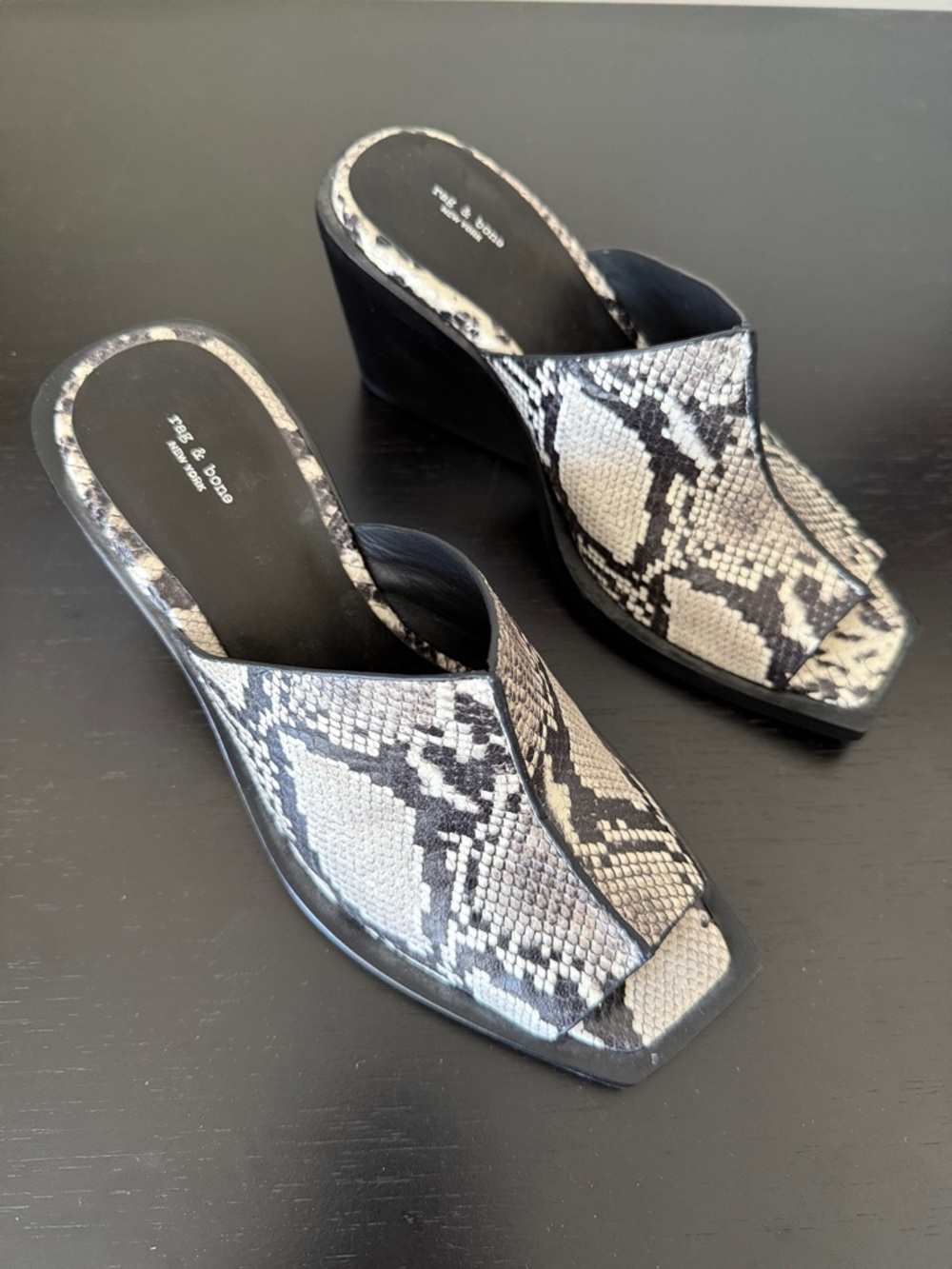 rag & bone Santiago Snakeskin Embossed Wedge Mule Sandals 39